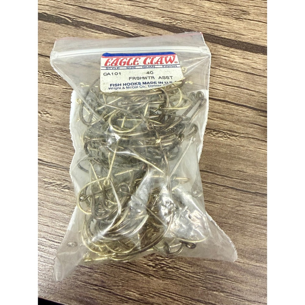 Eagle Claw CA101 Freshwater Assorted Fish Hooks Made in USA Finish 100 Count